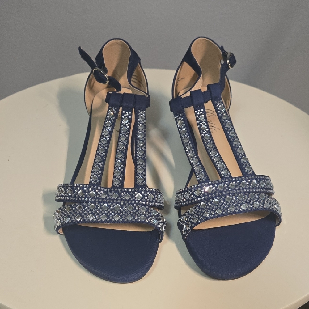 Aris Navy and Silver Strappy Heels